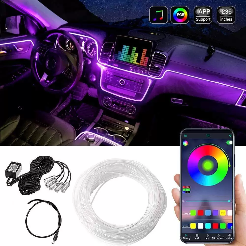 Multicolor RGB Sound Active Car Atmosphere Ambient Lighting Kit – Wireless Bluet
