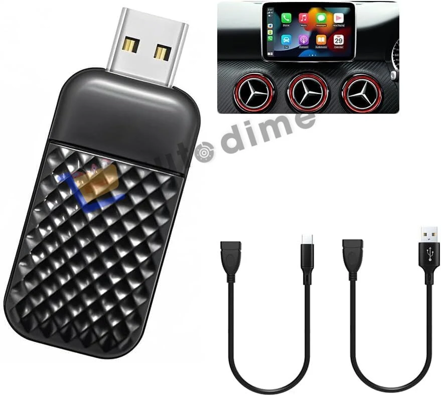 Wireless CarPlay & Android Auto Adapter | 2‑in‑1 USB Dongle, Plug‑and‑Play, Auto Reconnect | Extension Cable USB-A & USB-C/Type-C, Compatible with iOS & Android (Black)